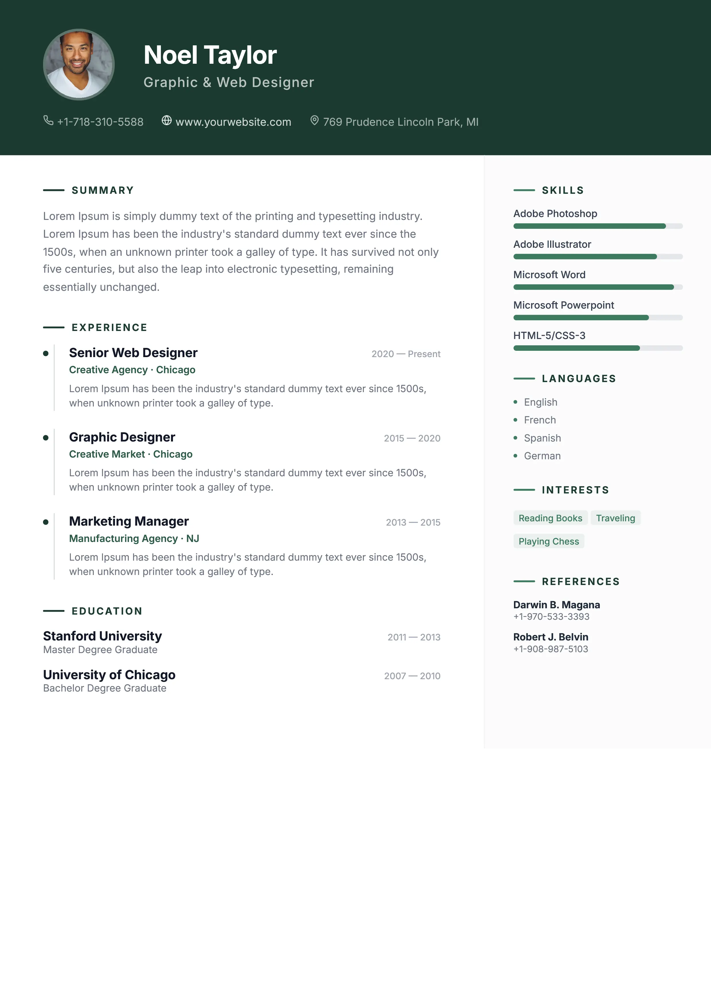 Professional template preview